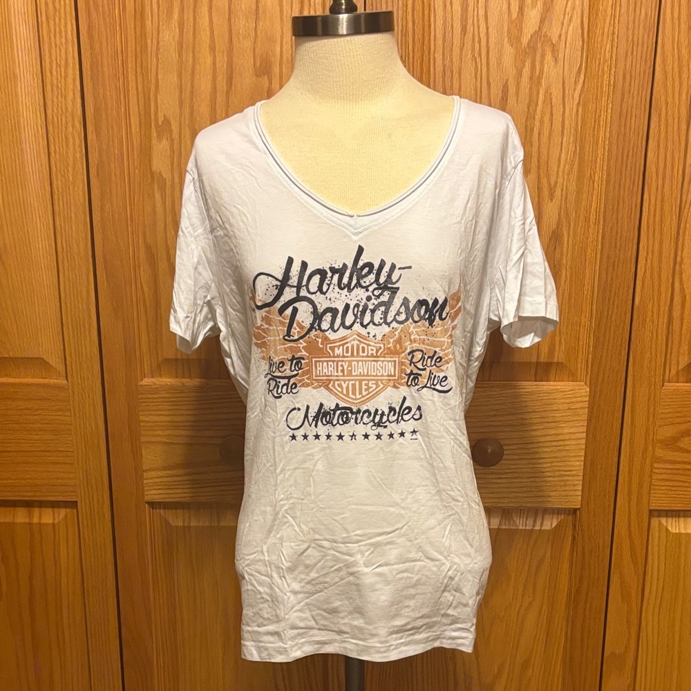 Harley-Davidson White V-Neck Motorcycle Graphic Tee